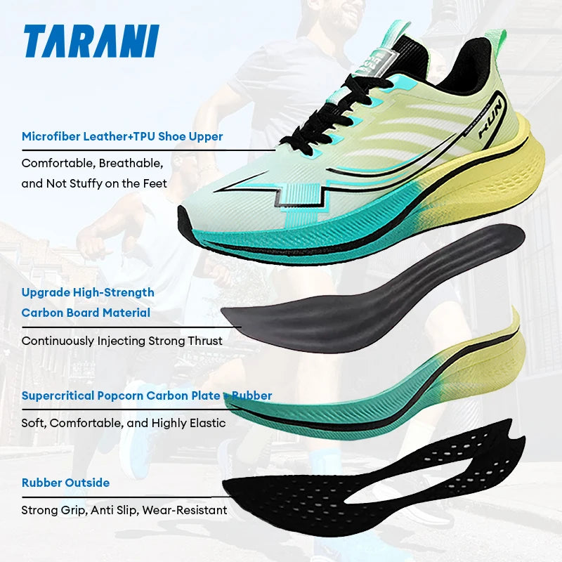 Chaussures de course à amorti pour homme avec plaque en carbone ; baskets légères de marathon pour femme, pour le jogging, l'entraînement, le fitness et l'exercice physique