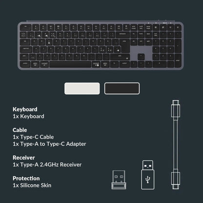Keychron B6 Pro ISO-Layout ultraflache kabellose Tastatur in voller Größe, tragbar und leicht, mit 2.4GHz- & Bluetooth-Verbindungen