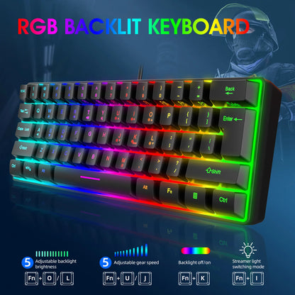 Russian Keyboard English RGB Lighting 61 Keys 60% Layout Gaming Keyboard ISO USB Wired Full Key No Impact K401 For Game Office
