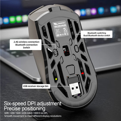 SMAILWOLF RS8 Gaming Mouse Bluetooth Wireless Three-mode Lightweight Hollow Design 1K Return Computer Long Battery Life