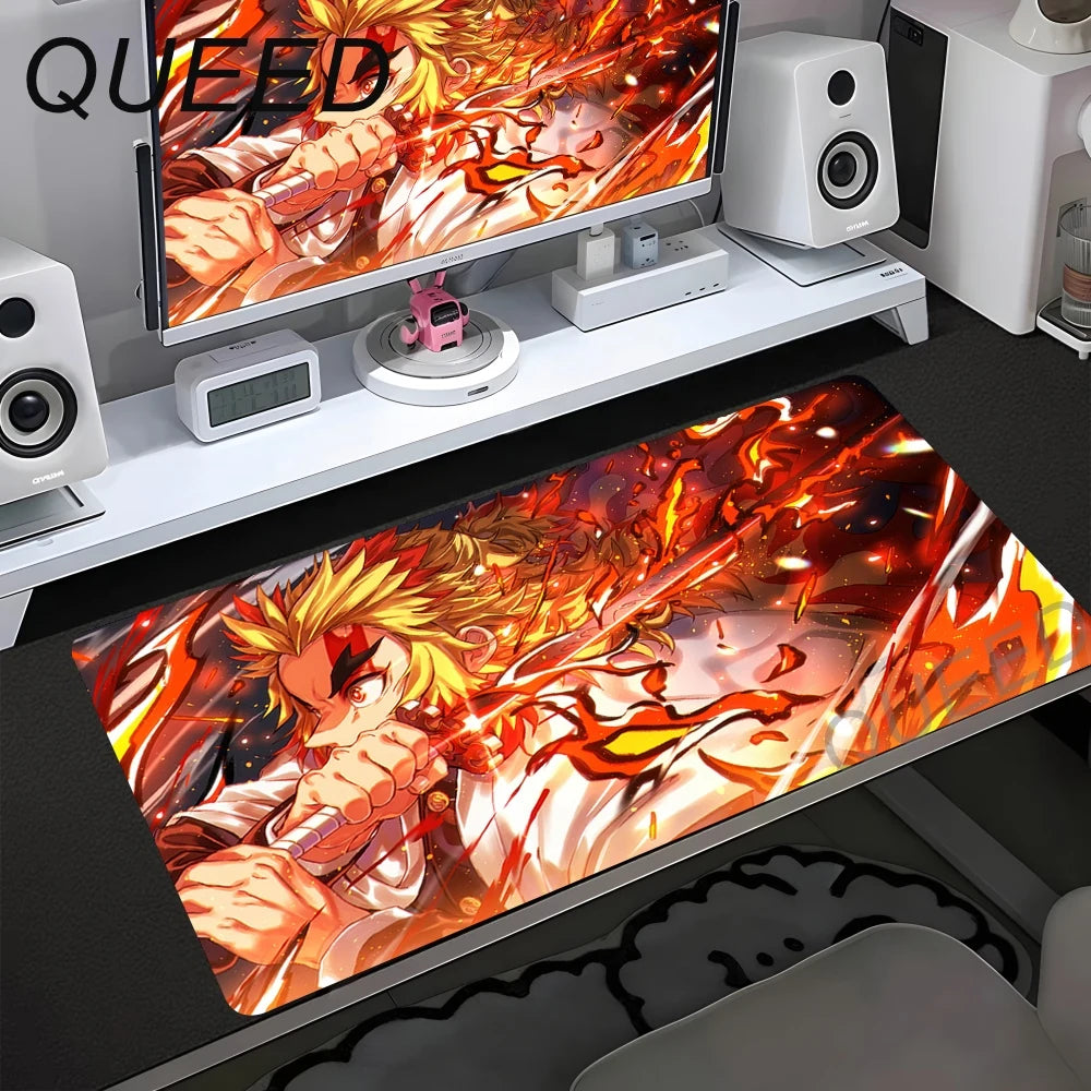 Schreibtischunterlage für Computer und Tastatur, Anime-Mauspad, Kawaii-Mädchen, 900x400mm, Gummi, rutschfest, Demon Slayers, XL