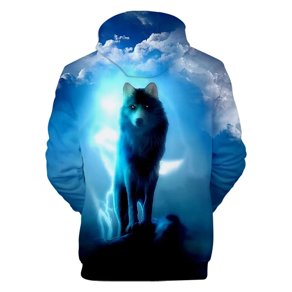 Cool Space Galaxy Wolf Hoodie Hoodies Men Bright Wolf Fashion Handsome Wolf Hoddies Spring Autumn Pullovers Sweatshirts Sweat