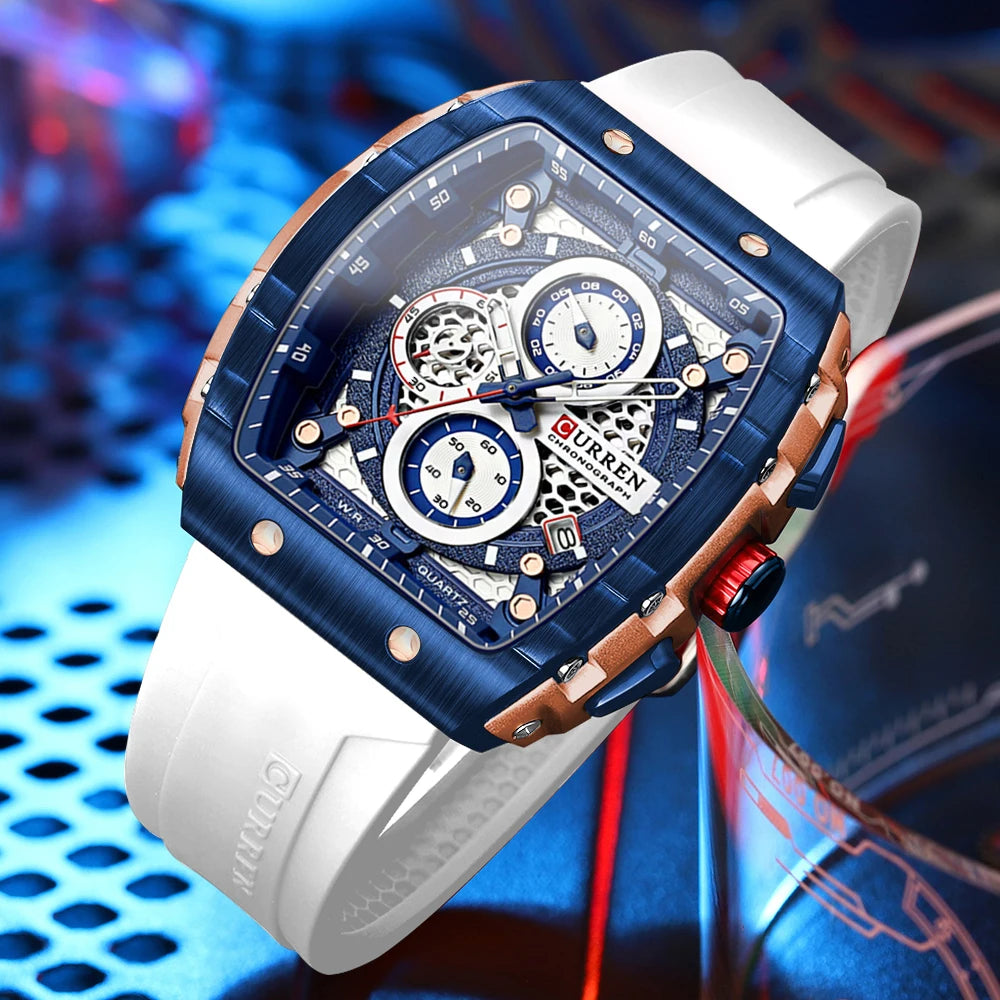 CURREN Men’s Luxury Square Quartz Chronograph Watch Waterproof, Luminous Dial & Date Display