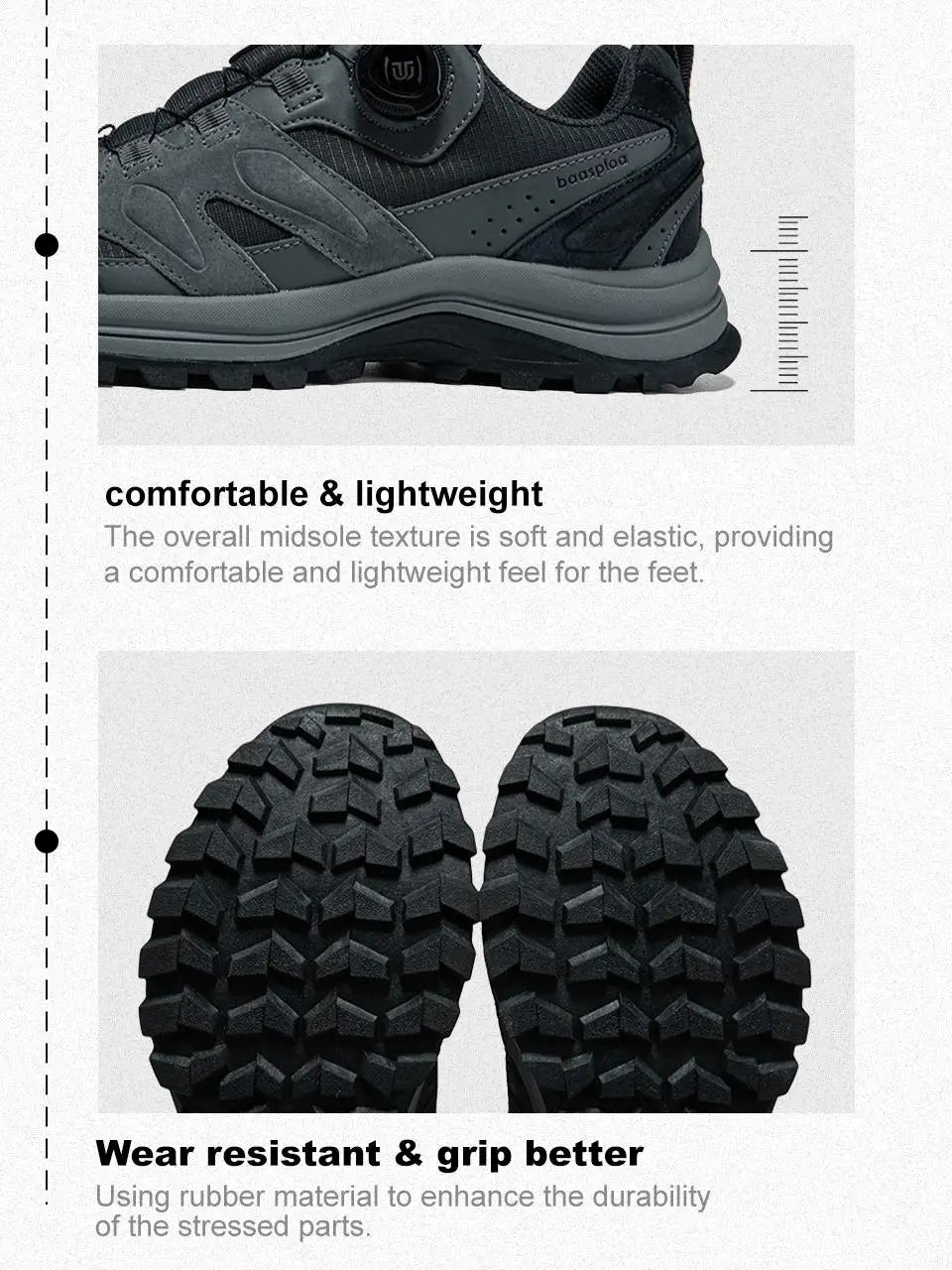Baasploa Men's Hiking Shoes Non-Slip Wear-Resistant Outdoor Climbing Walking Shoes Comfort Inner Cotton Outdoor Sneakers