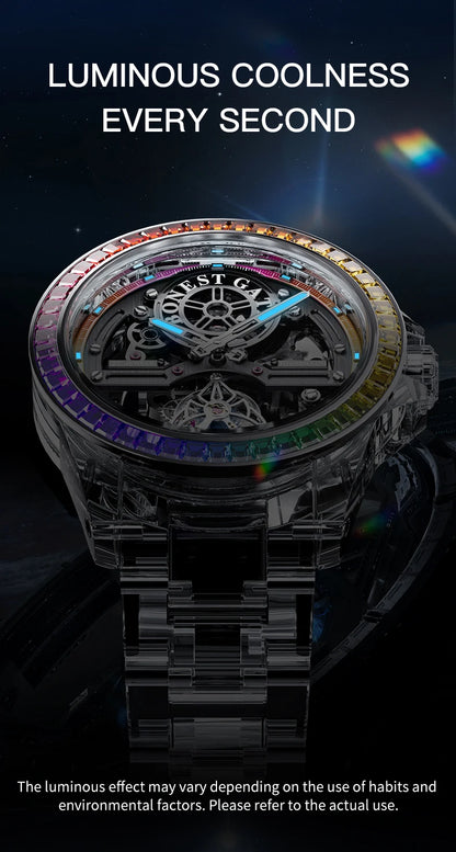 BONEST GATTI luxury Full Skeleton Automatic Mechanical Watch Sapphire Back 48 Rainbow Diamonds Luminous Luxury Wristwatch Men