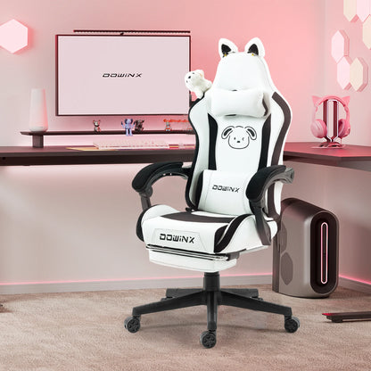 Cute Gaming Chair with Cat Ears, Pink Kawaii Ergonomic Gamer Chair with Footrest, Cat Paw Lumbar Support, High Back Computer Gaming Chair