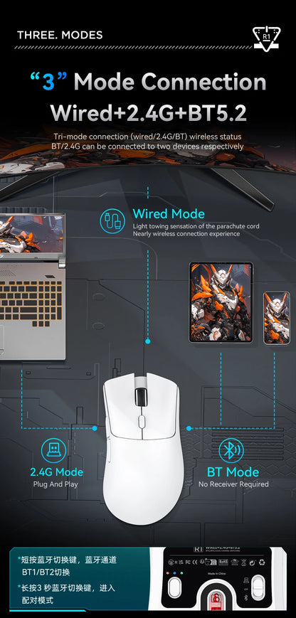 Attack Shark R1 Wireless Mouse Bluetooth Gaming Mouse,Viral Mouse Reviewed by Influencers PAW3311 Sensor,1000Hz Return-rate