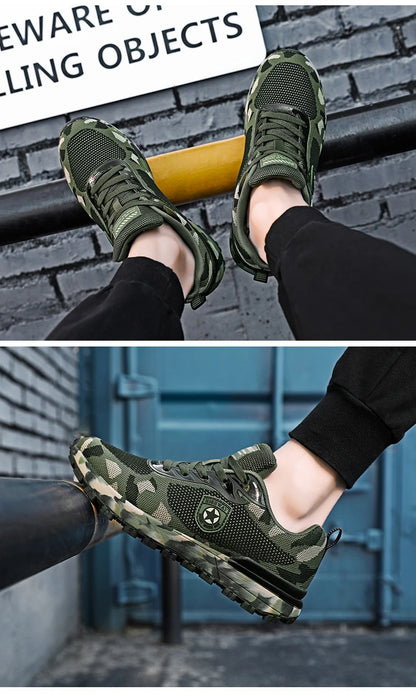 Men's camouflage breathable sports shoes are comfortable and non slip soft soled shoes suitable for men's outdoor activities