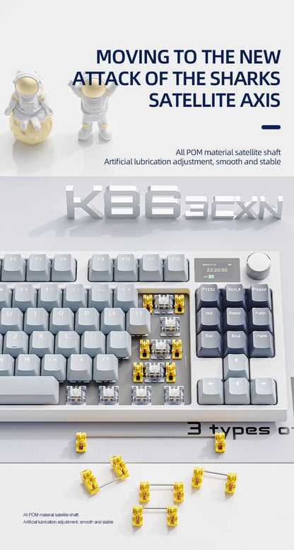 Teclado mecánico ATTACK SHARK K86 con perilla metálica, pantalla inteligente TFT a color, diseño de 87 teclas, iluminación RGB y conexión trimodo