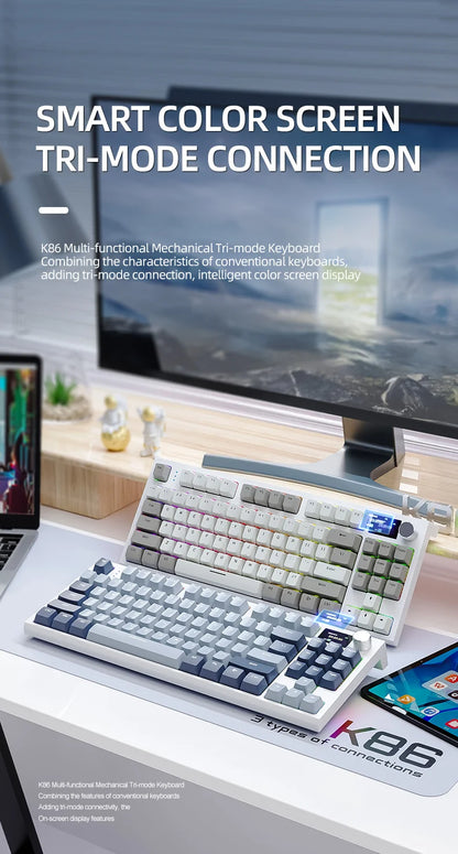 Teclado mecánico ATTACK SHARK K86 con perilla metálica, pantalla inteligente TFT a color, diseño de 87 teclas, iluminación RGB y conexión trimodo
