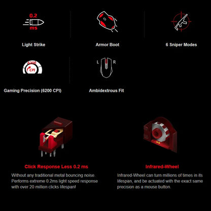 A4Tech Bloody A60 Gaming Mouse, RGB Mouse, Drag Click, 6200 CPI, 8 Macro Keys, X'Glide Metal Boot, 1000 Hz Adjustable