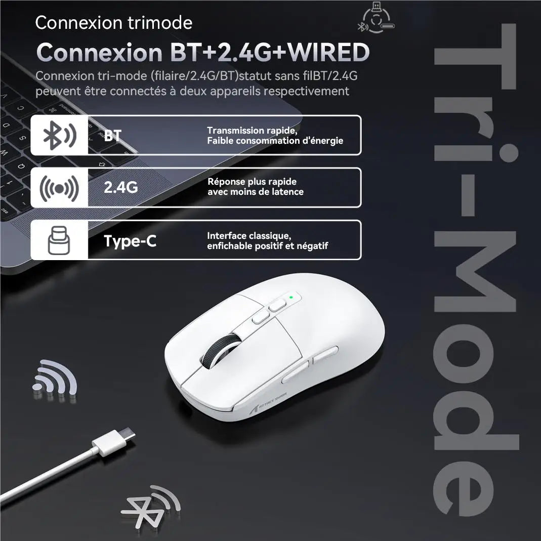 Attack Shark X6 Wireless Ergonomic Gaming Mouse Adjustable DPI Wired 2.4G/Bluetooth High Precision Rechargeable Mice