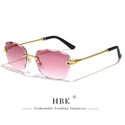 Lunettes de soleil métalliques sans monture HBK pour homme, lunettes de soleil « Wave Cutting » pour femme, lunettes de voyage et de shopping, lunettes de vue UV400, style estival