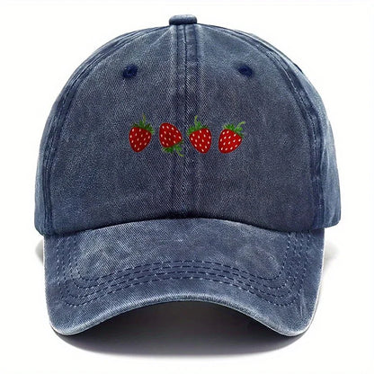 Cappellino da baseball con stampa a fragole e visiera regolabile, cappellino alla moda con visiera a becco d’anatra per uomo e donna, design con parte superiore morbida