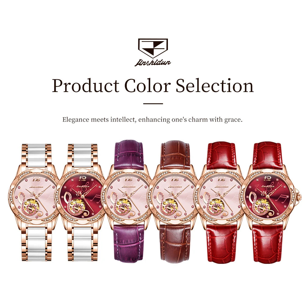 JSDUN 8820 Women Watches Mechanical Watch Luxury Elegant Original Watch Ceramics Strap Waterproof Luminous Ladies Watch Gift Box