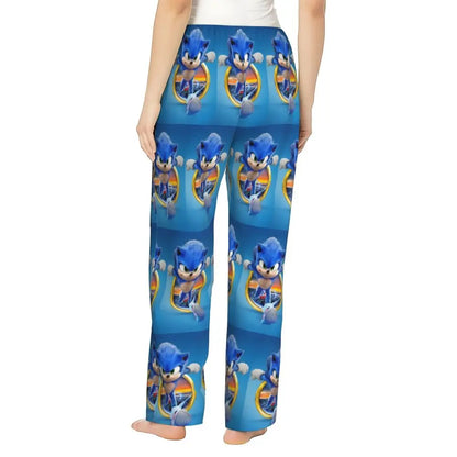 Custom Women Soniced Pajama Pants Printed Hedgehog Game Sleep Sleepwear Bottoms with Pockets