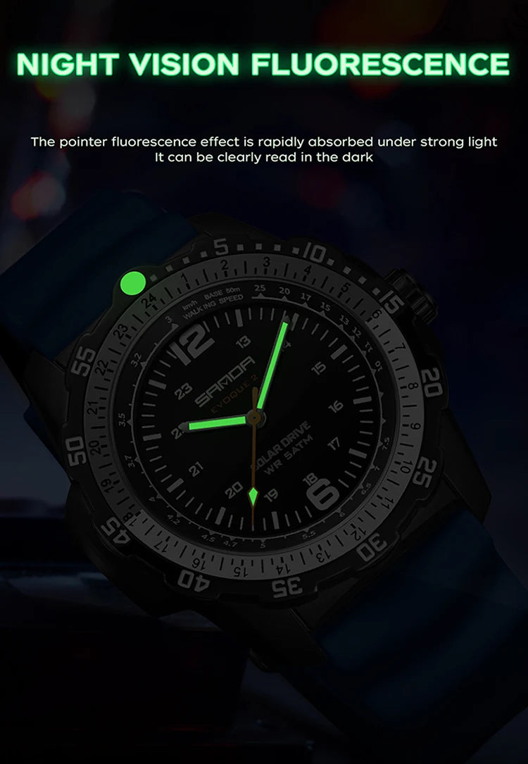 SANDA Luxury Men's Solar-powered Watch Creative Quartz Dial Luminous Hands Waterproof Sport Student Wristwatch Innovative Design