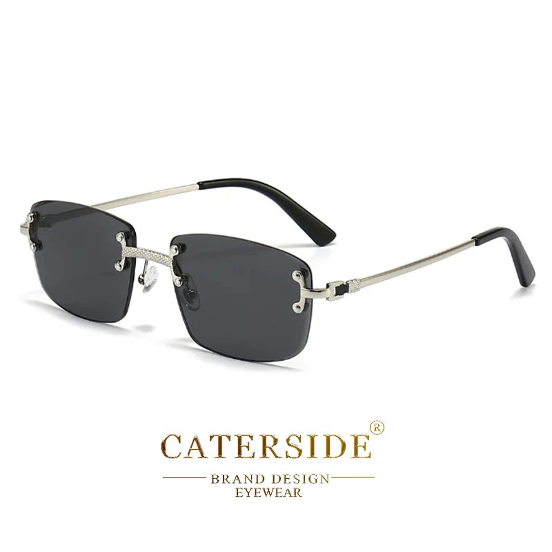 CATERSIDE Punk Rectangle Sunglasses Men Women Luxury Designer Rimless Gradient Lens Metal Sun Glasses For Men Sports 2024 UV400