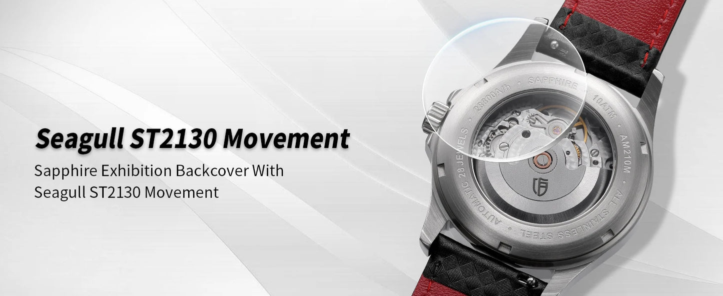 BERNY Automatic Mechanical Watches for Men 38mm Super Luminous PT5000 ST2130 High Precision Luxury Sapphire Wristwatch Easy Read