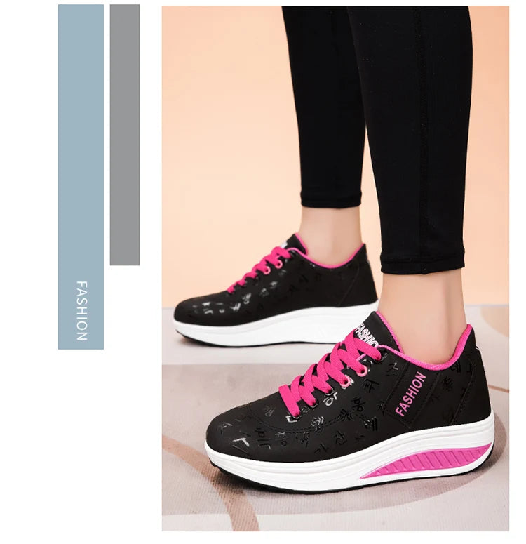 Scarpe casual da donna per l'outdoor con suola spessa e tacco oscillante, scarpe sportive alla moda con plateau, taglia 42, suola piatta, per camminata e corsa