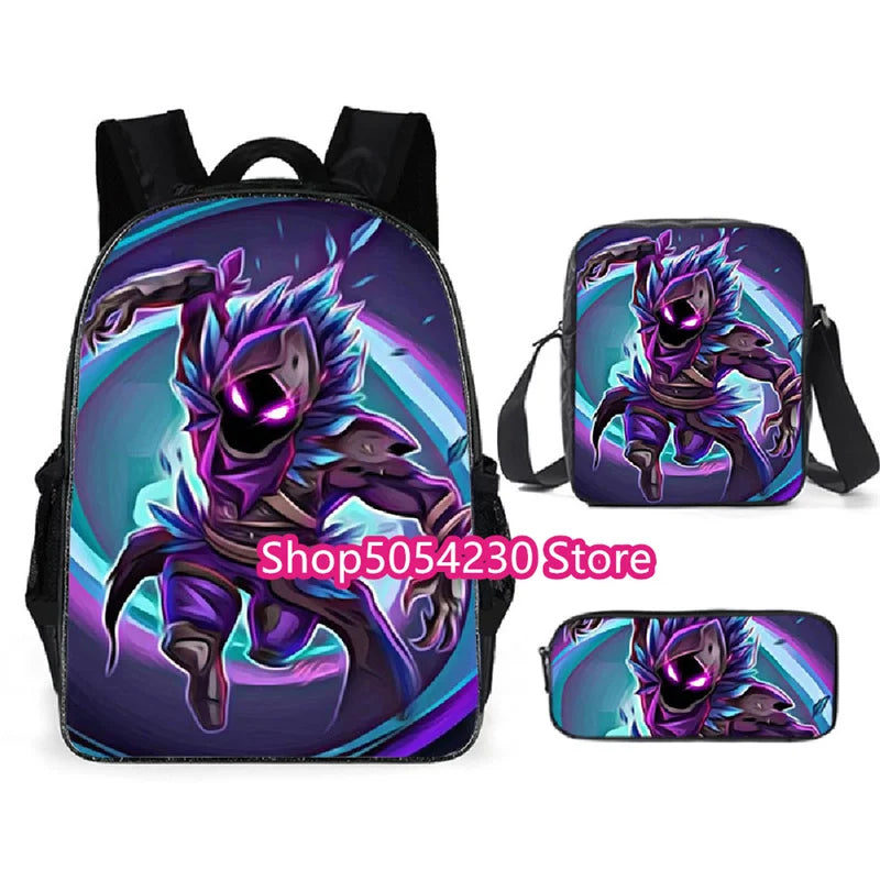 Mochila Fortnited 3PCS para Rapazes, Victory Game, 16 Polegadas, Resistente à Água, Mochila Pré-Escolar, Mochilas Escolares Fixes para o Ensino Básico