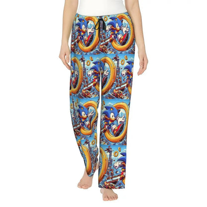 Custom Women Soniced Pajama Pants Printed Hedgehog Game Sleep Sleepwear Bottoms with Pockets