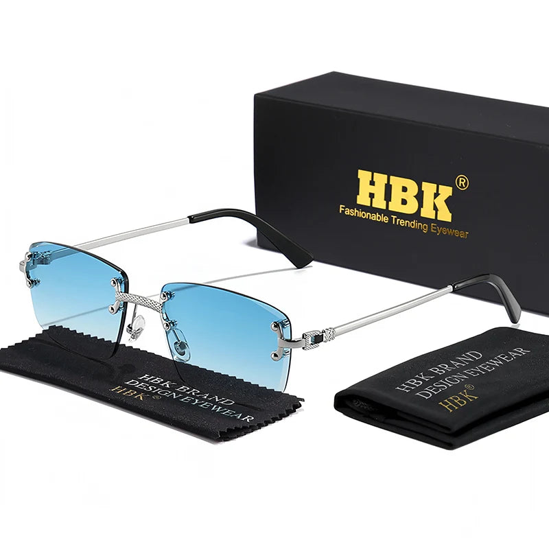 HBK Čtvercové bezrámové sluneční brýle pro ženy, TOP kvalita, retro kovové sluneční brýle pro muže, luxusní, na večírky i do práce, s přechodovými skly