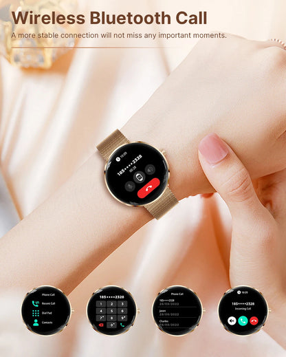 MEVADEN 8.5mm Ultra-thin Luxury Stainless Steel Smart Watch Women 1.43" AMOLED HD Screen Health Monitor Sport Smartwatch H33