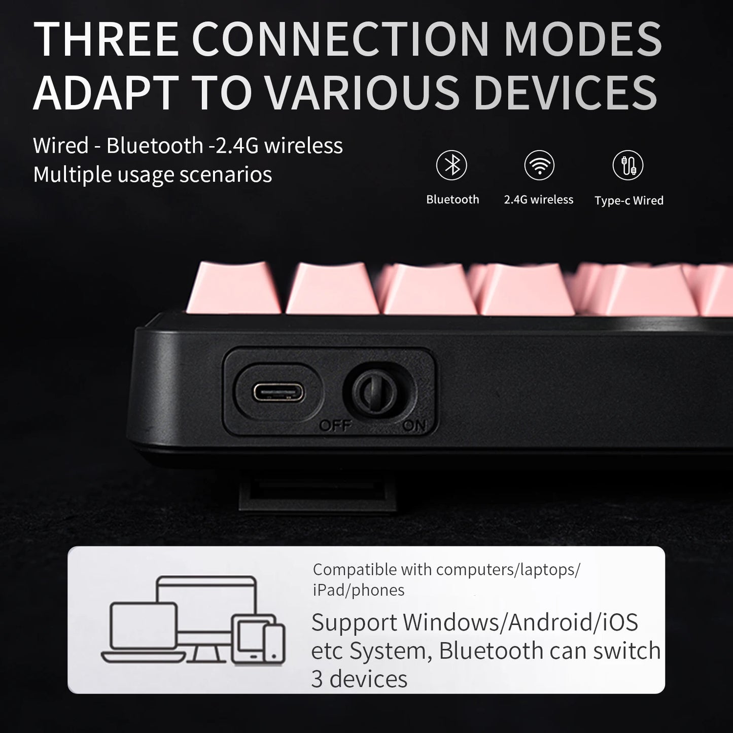 Teclado Bluetooth V108 Pro para oficina, bajo nivel de ruido, 2.4G, con cable e inalámbrico, diseño completo, membrana con retroiluminación RGB
