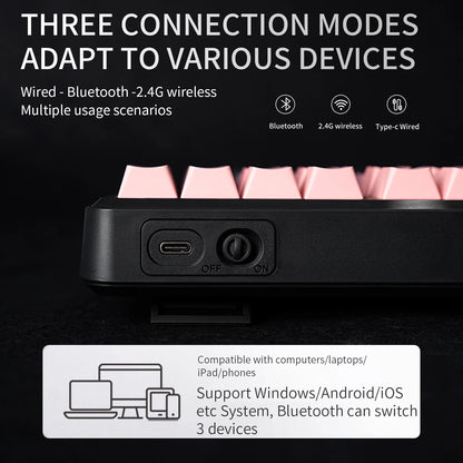 Teclado Bluetooth V108 Pro para oficina, bajo nivel de ruido, 2.4G, con cable e inalámbrico, diseño completo, membrana con retroiluminación RGB