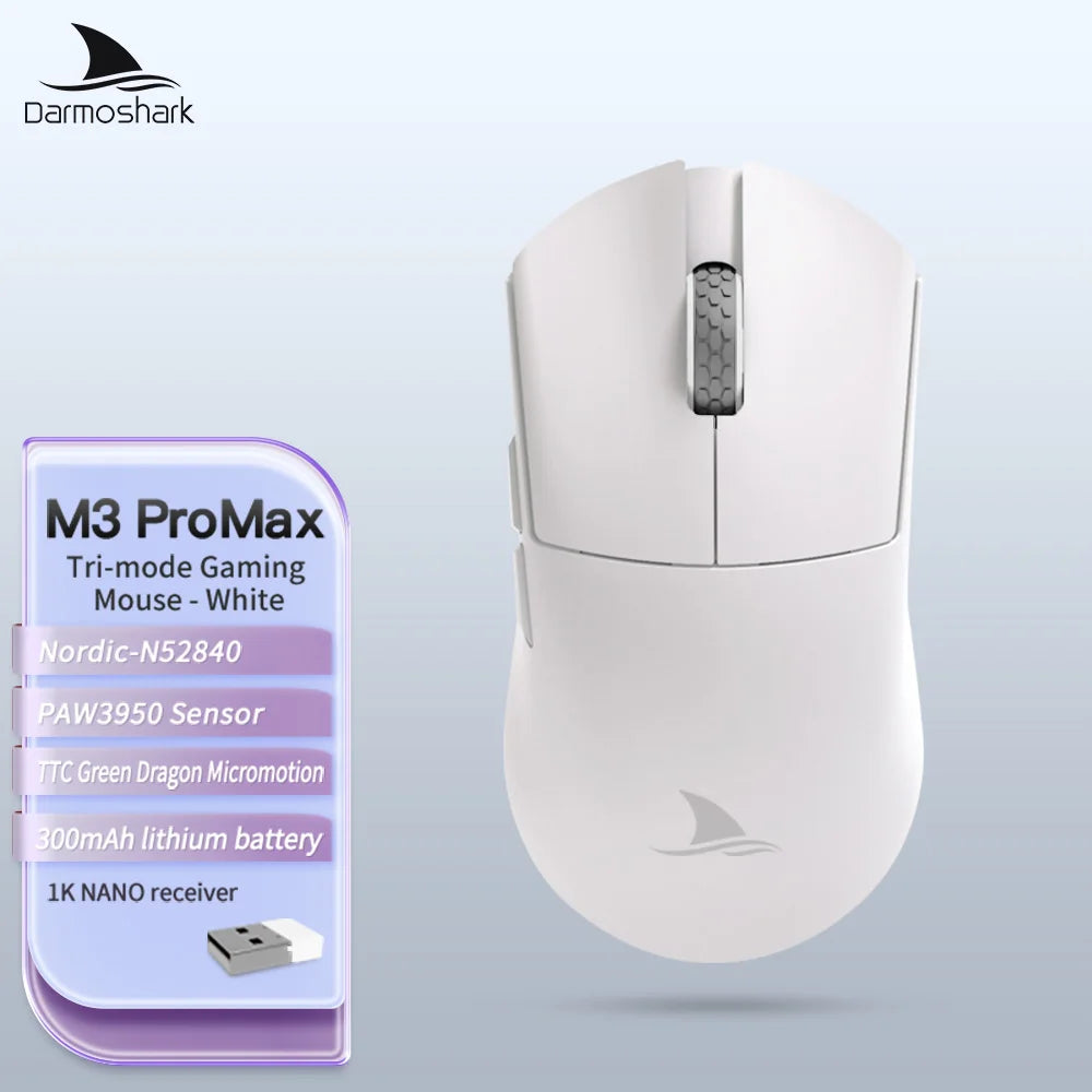 Darmoshark M3Pro gamingmus 2.4G BT trådlös tri-mode PAW3395-sensor N52840 26000DPI för stora händer makrodrivrutin mus för gaming