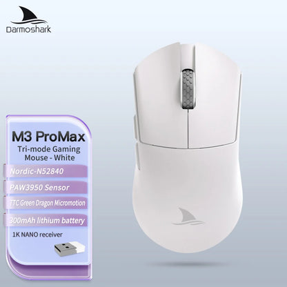 Darmoshark M3Pro gamingmus 2.4G BT trådlös tri-mode PAW3395-sensor N52840 26000DPI för stora händer makrodrivrutin mus för gaming