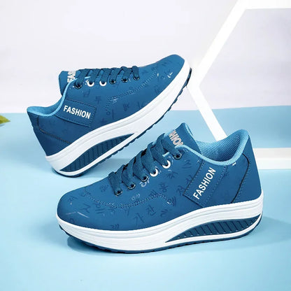 Scarpe casual da donna per l'outdoor con suola spessa e tacco oscillante, scarpe sportive alla moda con plateau, taglia 42, suola piatta, per camminata e corsa