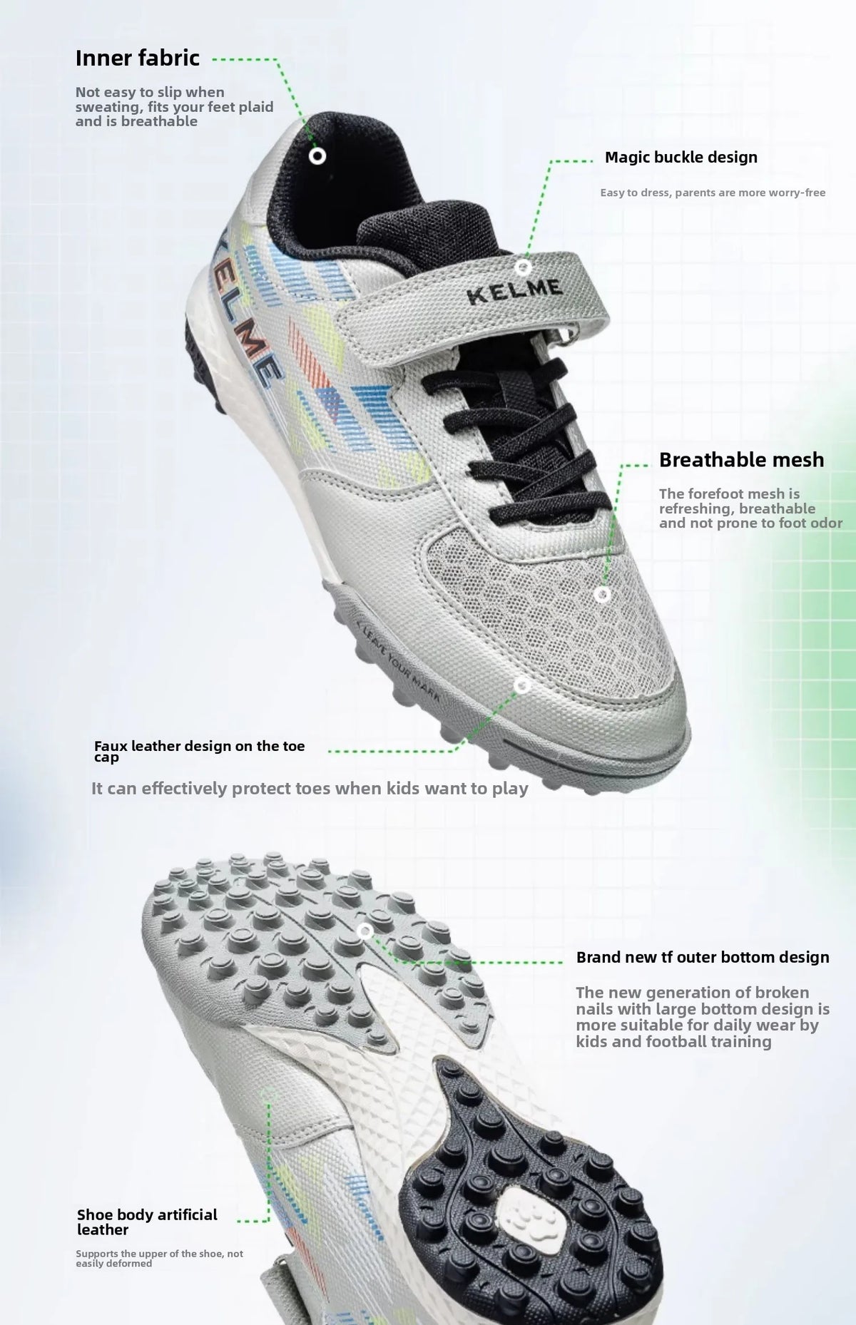 Chaussures de football pour enfants Kelme Tf Nail pour élèves du primaire – Chaussures de football à cinq sur gazon artificiel