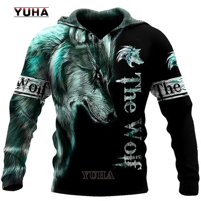 Felpa con cappuccio e felpa da uomo unisex casual autunnale New Wolf Tattoo Vegvisir nero bianco 3D con stampa integrale