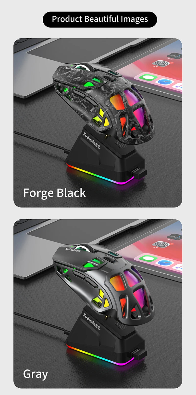 Ľahká herná myš Lenovo Tri-Mode s RGB nabíjacím dokom, 12000DPI, 2.4G/Bluetooth/káblové pripojenie, ergonomická myš pre PC a notebook