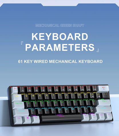 APAYADO K61 60% mini laidinė mechaninė žaidimų klaviatūra Phantom RGB, 61 klavišas, raudoni / mėlyni jungikliai, ergonomiška, nešiojama, skirta PC / nešiojamajam kompiuteriui