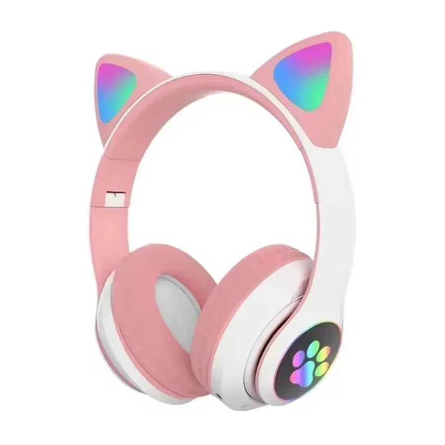 Cute Cat Ears Wireless Bluetooth Headphones with Mic LED Lights, Kids Stereo Music Headset, Cat Ear Wireless Headphones with Noise Cancelling, Gaming & Gift Headphones