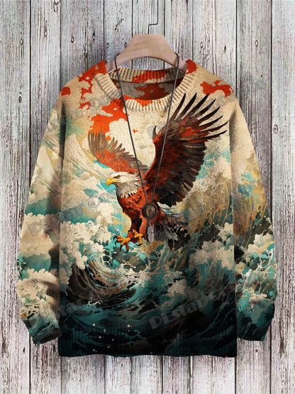 PLstar Cosmos Retro Dragon & Deer Art Pattern 3D Printed Mens Knitted Pullover Winter Unisex Casual Knit Pullover Sweater ZZM118