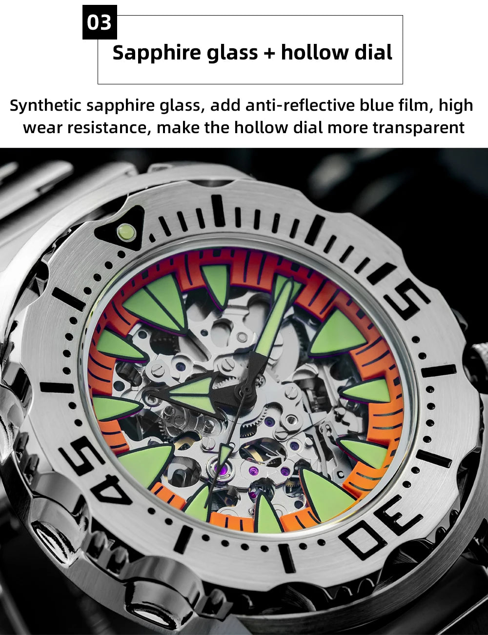 ADDIESDIVE  Luxury Automatic Watches for Men Sapphire 8N24 Stainless Steel Skeleton Luminous 20Bar Waterproof Gift Box Watch