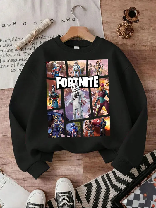 Sweatshirt pullover FORTNITED de manga comprida para criança, estilo streetwear para menina, menino e bebé, top de moda anime infantil, presente