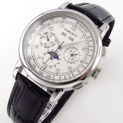 Corgeut Multi Functional Watch Automatic Mechanical Watch for Men 42mm Day Date Month Year Day/Night ST1655 Movt Polished Case
