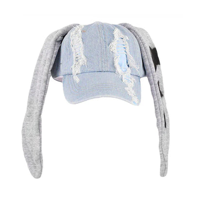 New MinJi Haerin OMG Stage Long Rabbit Ear Hat Y2K Style Denim Blue Baseball Cap Fashion Hip-Pop Cap Couple Birthday Gifts