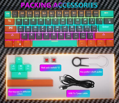 MUCAI MKA610Z Mechanical Color Esports Gaming Keyboard Ergonomic 61 Key Compact Response Fast RGB Light Effect Hot Plug