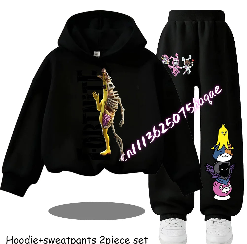 Fortnite Printed Children's Hoodies Cartoon Comfortable 2pcs Suit Loose Long Sleeve Tops with Pant Autumn Winter Clothes Gift