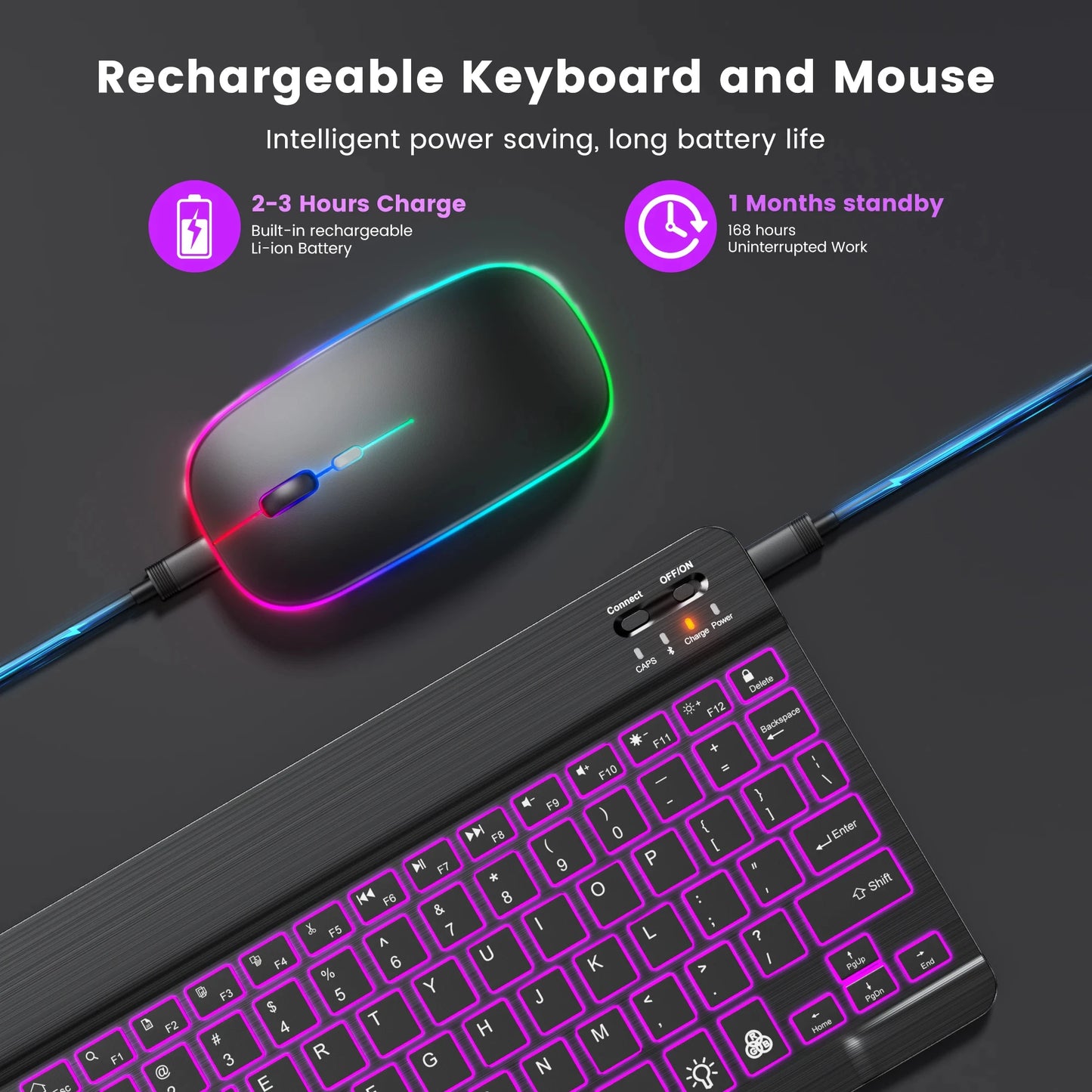 Mini teclado Bluetooth RGB inalámbrico de 10 inch con retroiluminación, panel táctil y compatibilidad con IOS, Android, Windows e iPad