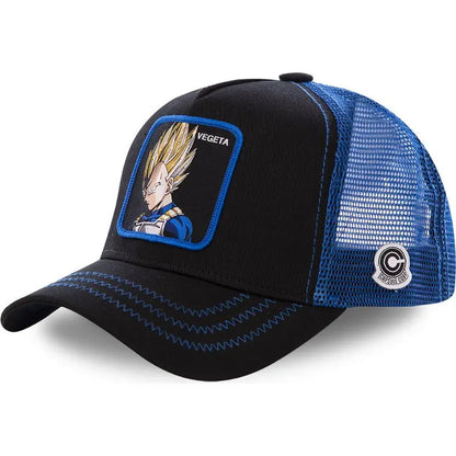 Dragon Ball Son Goku-Kappe, Sommer-Reisekappe mit Schirm, Herren-Kappe mit Stickerei, im Hip-Hop-Stil, Sonnenvisier, verstellbare Trucker-Kappe aus Netzstoff