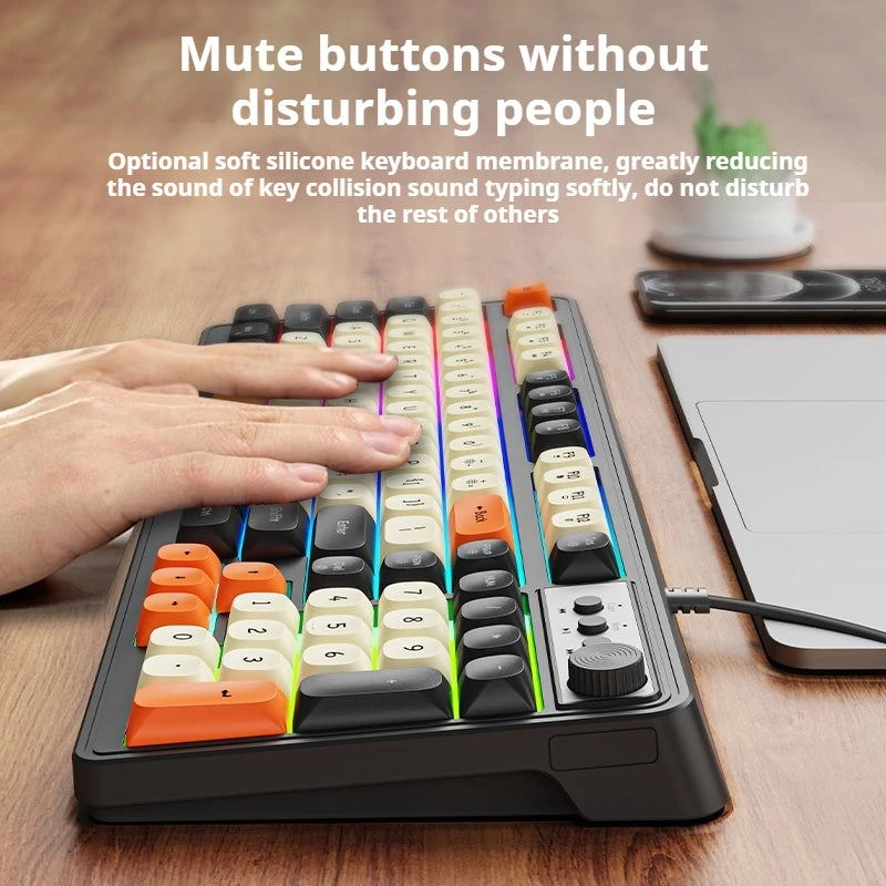 Teclado gaming de oficina EWEADN G98, membrana con retroiluminación arcoíris, USB con cable, externo y silencioso, área numérica, diseño Digh
