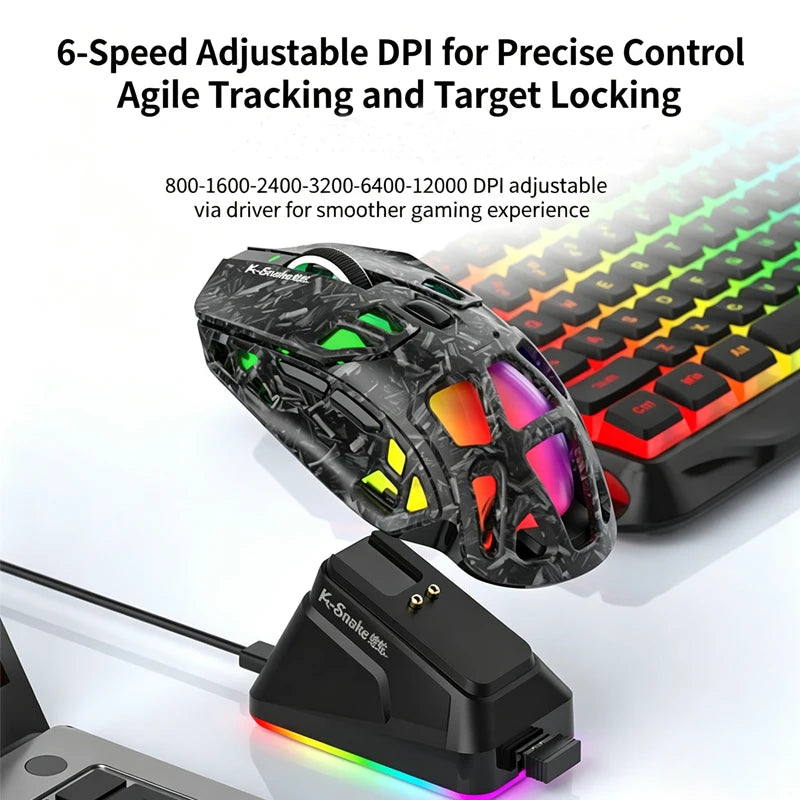 Ľahká herná myš Lenovo Tri-Mode s RGB nabíjacím dokom, 12000DPI, 2.4G/Bluetooth/káblové pripojenie, ergonomická myš pre PC a notebook