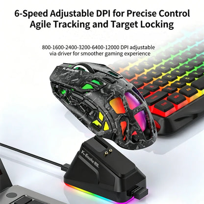 Ľahká herná myš Lenovo Tri-Mode s RGB nabíjacím dokom, 12000DPI, 2.4G/Bluetooth/káblové pripojenie, ergonomická myš pre PC a notebook